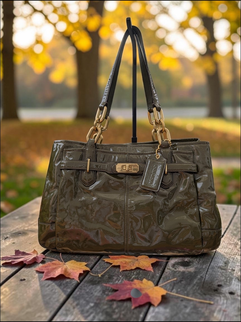 Coach Olive Green Patent Leather Chelsea Jayden Carryall (G1193-17855)